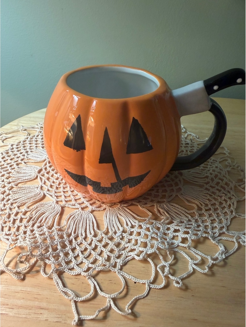 Halloween Pumpkin Ceramic Mug with Knife Handle